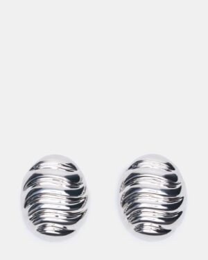 Grooved Circular Stud Earrings Silver