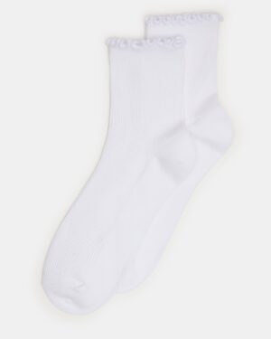 2 Pack Lettuce Edge Rib Anklet Socks White